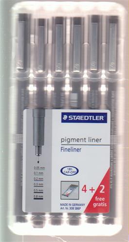 4007817308356 - Fineliner Staedtler pigment 308 zwart (0,05-0,2-0,3-0,5-0,8)